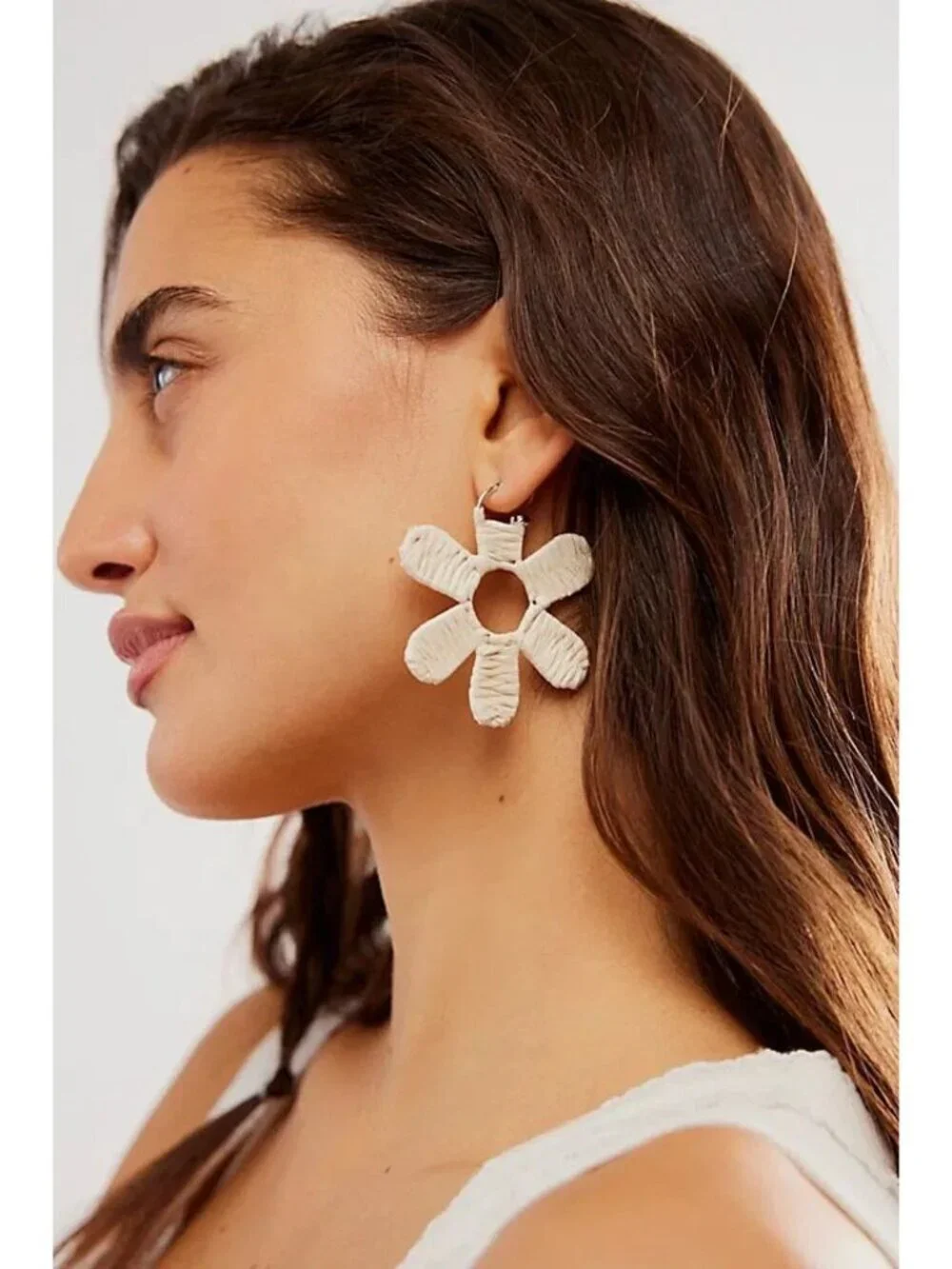 FREE PEOPLE Wendy Woven Flower Dangle Earrings Ivory